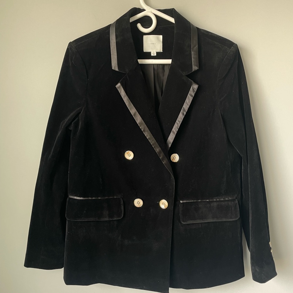 a loves a Women's Black Double-Breasted Velvet Blazer Jacket Size L Formal